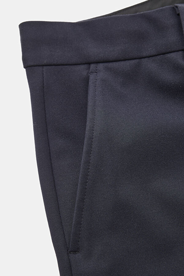 Navy Blue Skinny Leg Viscose Trousers 4