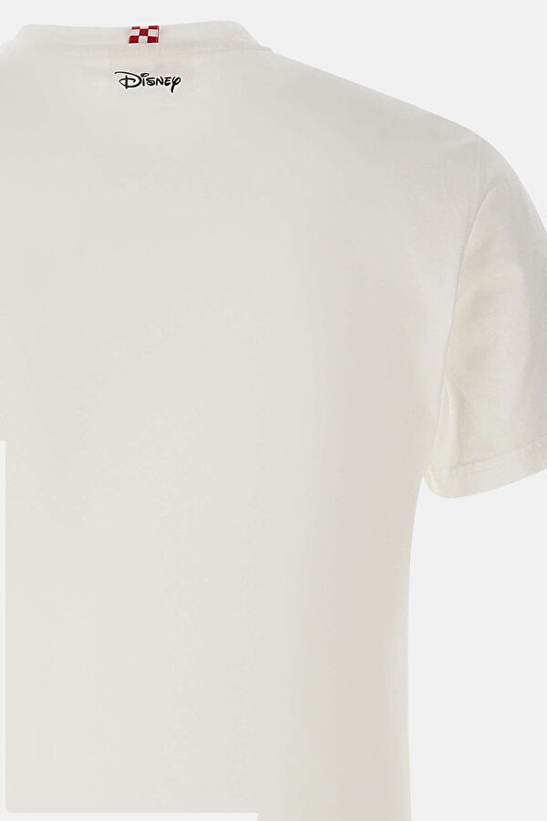 Beyaz Bisiklet Yaka Baskılı T-Shirt 5