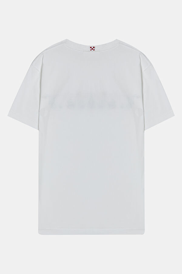 Beyaz Bisiklet Yaka Baskılı T-Shirt 2