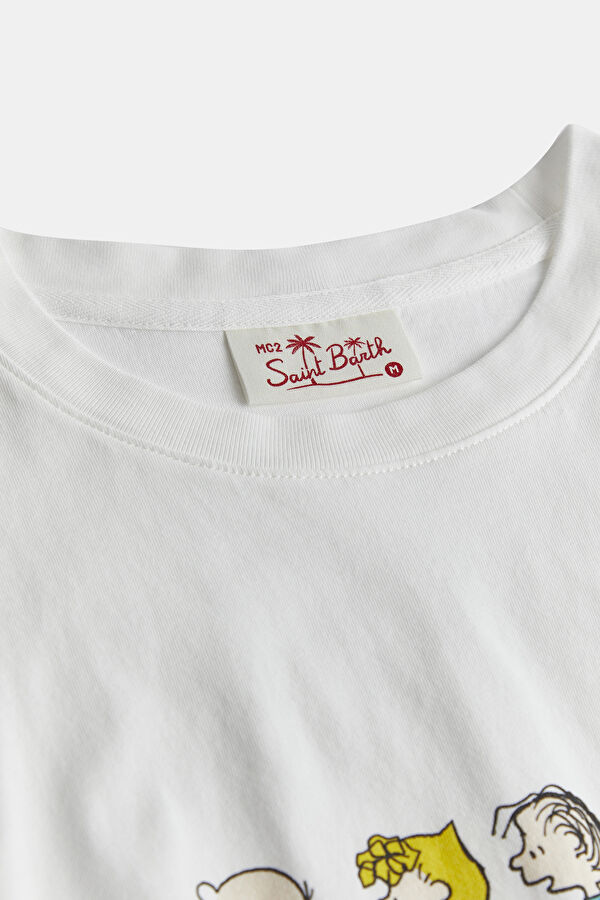 Beyaz Bisiklet Yaka Baskılı T-Shirt 3