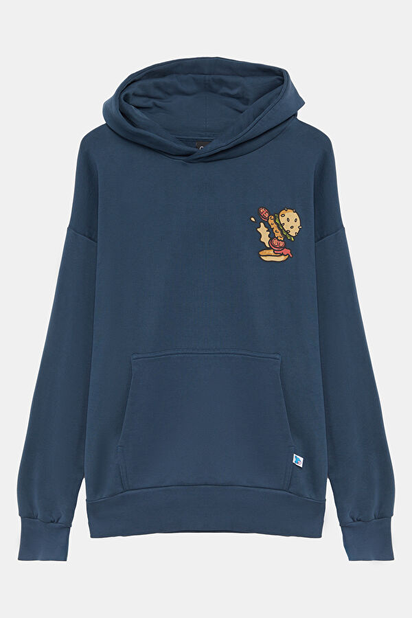 Lacivert Relax Kalıp Kapüşonlu Erkek Sweatshirt