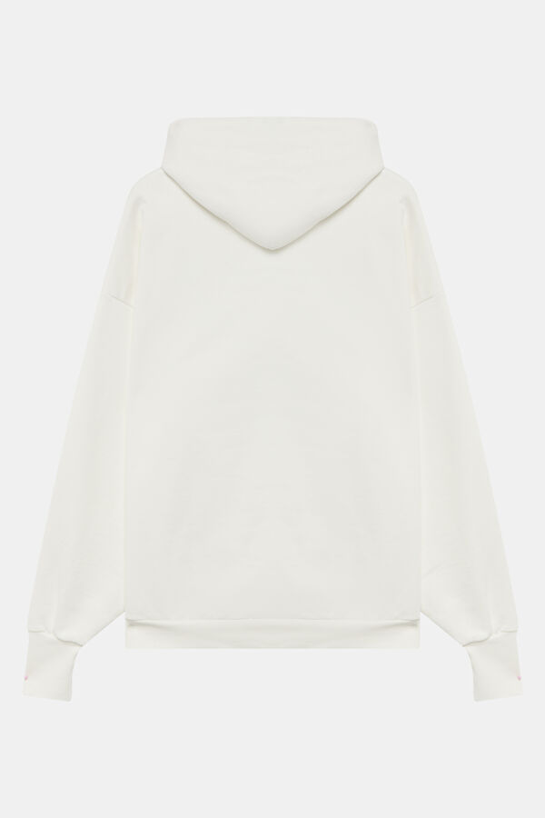 Ekru Relax Kalıp Kapüşonlu Erkek Sweatshirt 2