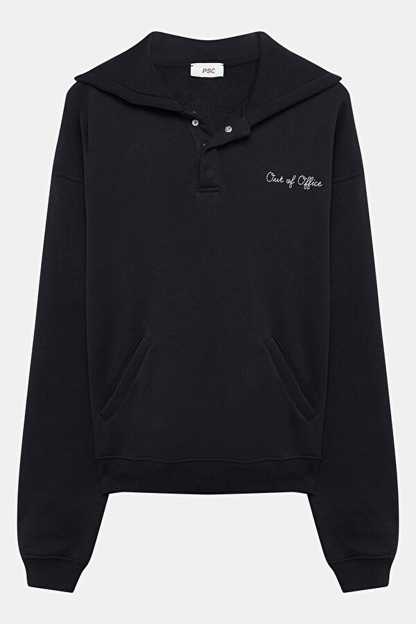 Siyah Kapuşonlu Erkek Sweatshirt