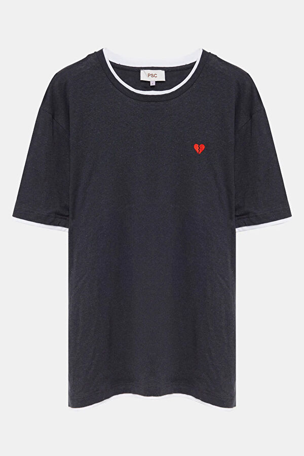 Anthracite Crew Neck Embroidered Men's T-Shirt