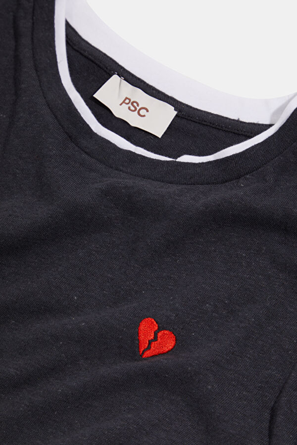 Anthracite Crew Neck Embroidered Men's T-Shirt 3