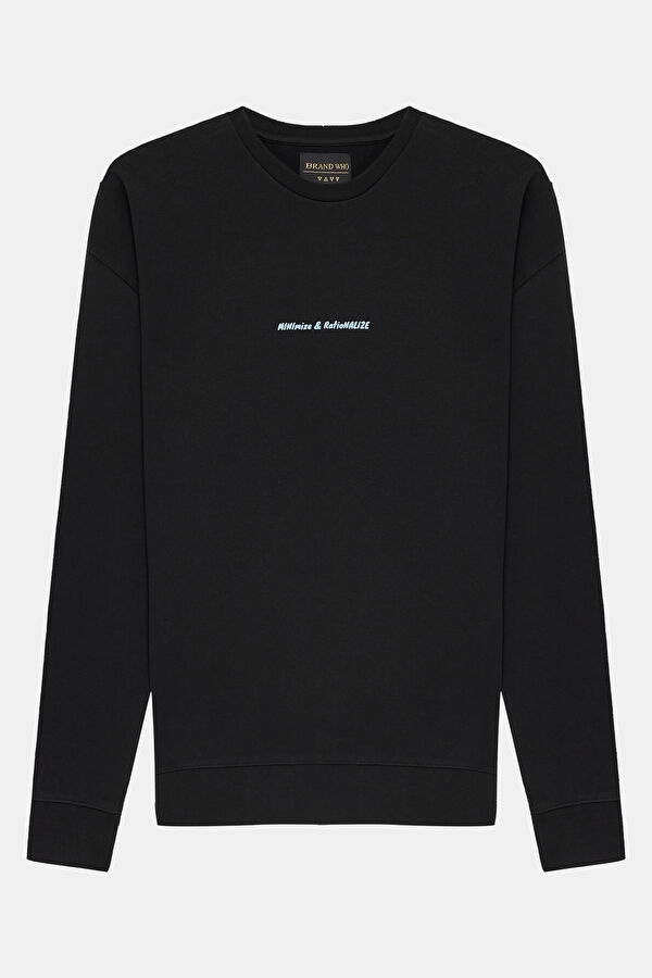 Siyah Relax Kalıp Bisiklet Yaka Erkek Sweatshirt