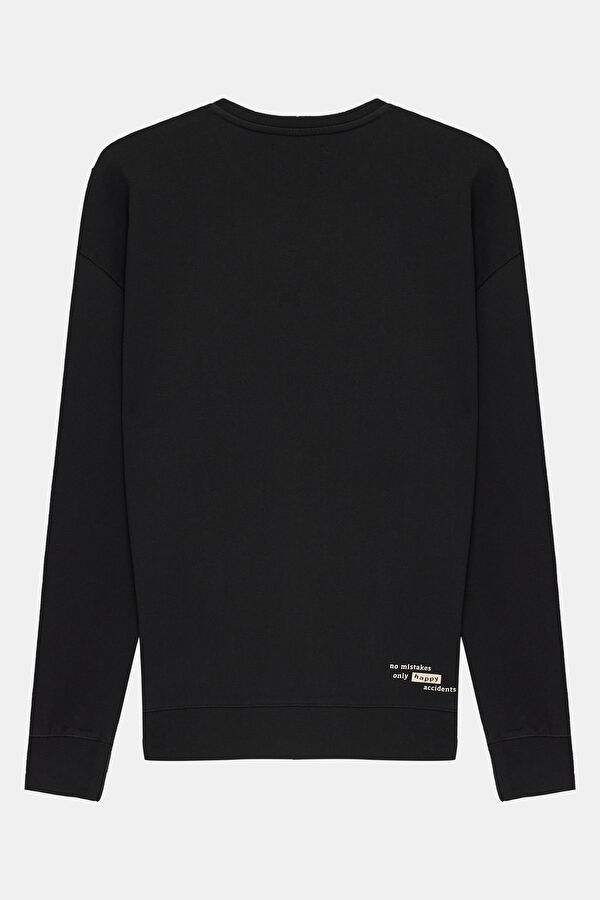 Siyah Relax Kalıp Bisiklet Yaka Erkek Sweatshirt 2