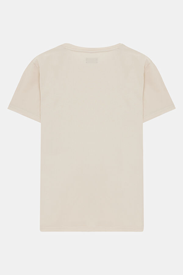 Relax Kalıp Beyaz Bisiklet Yaka Baskılı Erkek T-Shirt 4