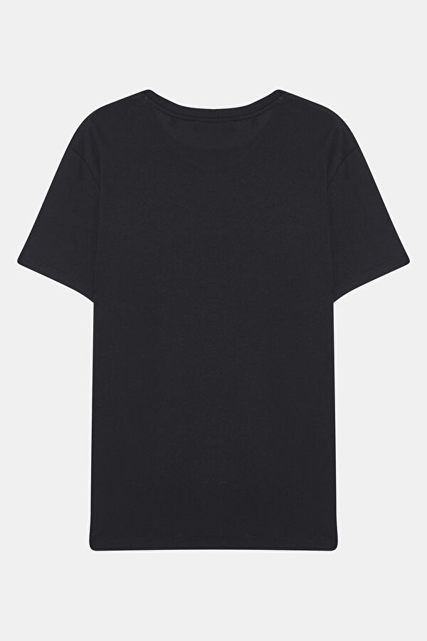 Relax Kalıp Siyah Bisiklet Yaka Baskılı Erkek T-Shirt 4