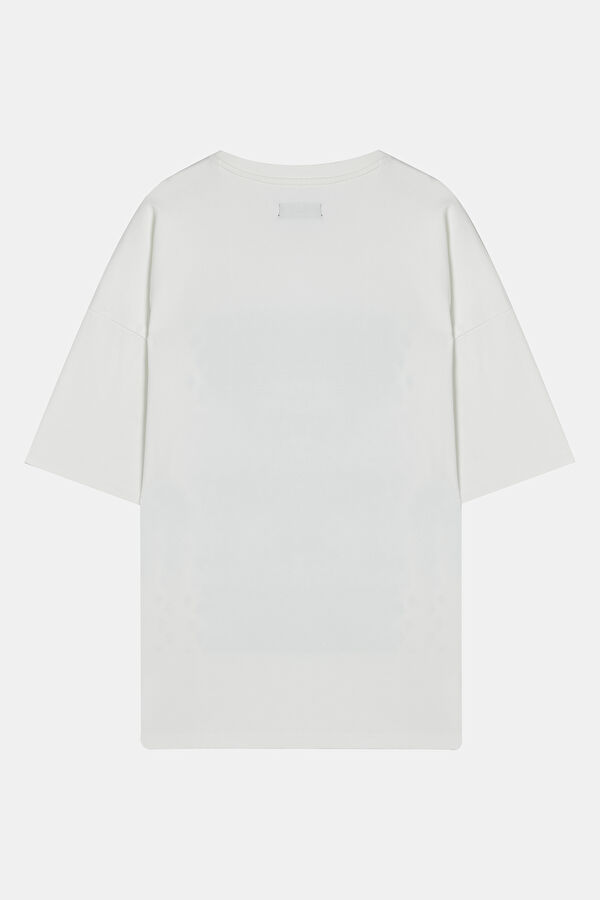 Relax Fit Off-White Crew Neck Printed Men's T-Shirt 4