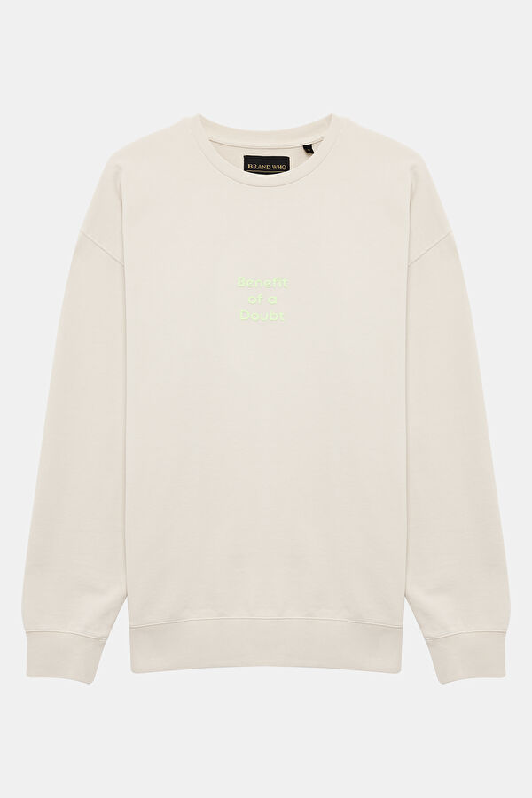 Bej Relax Kalıp Bisiklet Yaka Erkek Sweatshirt