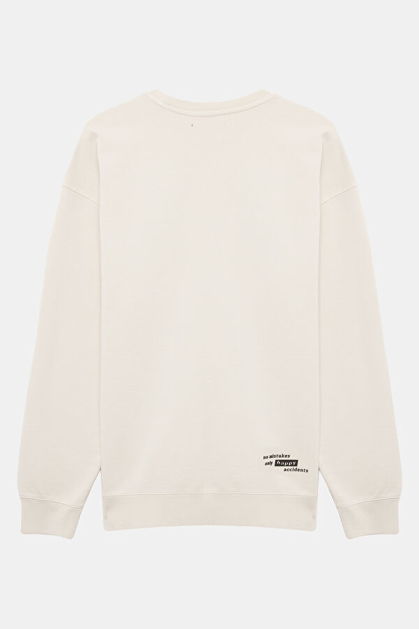 Bej Relax Kalıp Bisiklet Yaka Erkek Sweatshirt 2