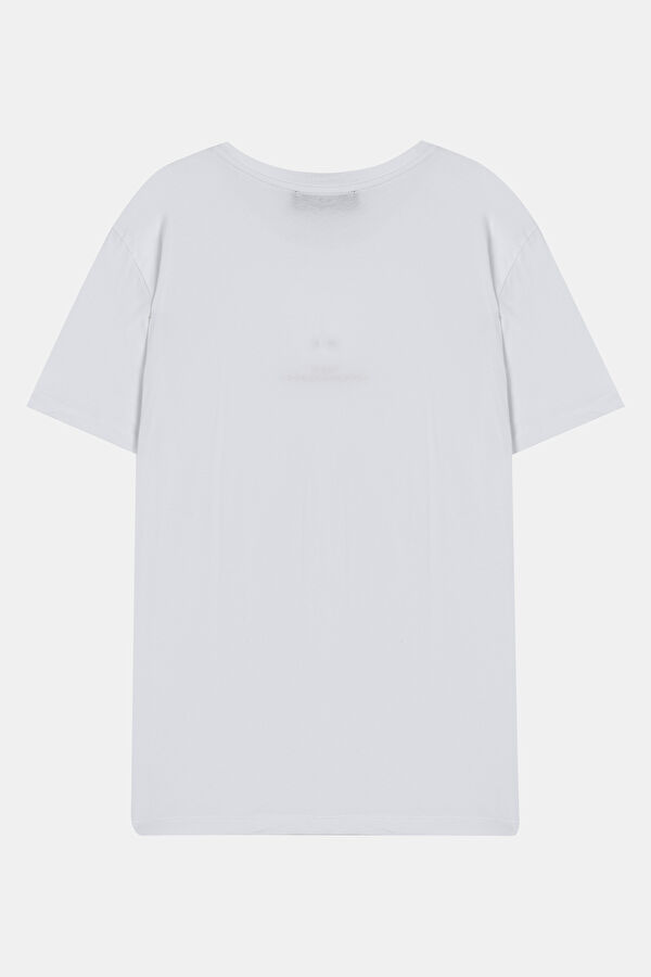 Relax Kalıp Beyaz Bisiklet Yaka Baskılı Erkek T-Shirt 4