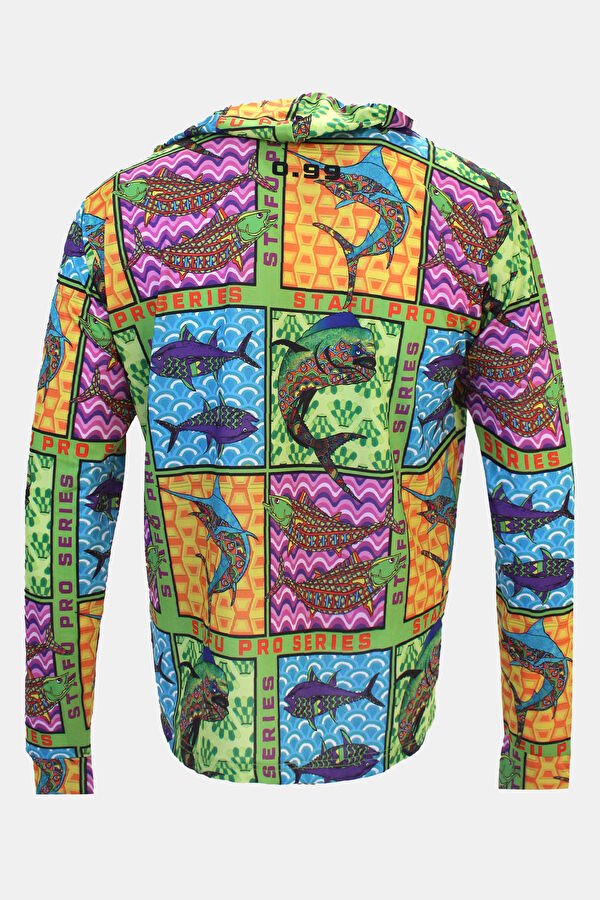 Kapüşonlu Fish Eye Desenli UV Korumalı T-Shirt 3