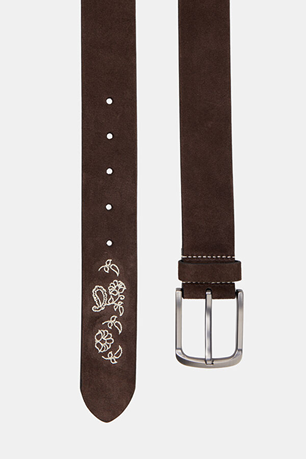 Dark Brown Printed Leather Belt 2