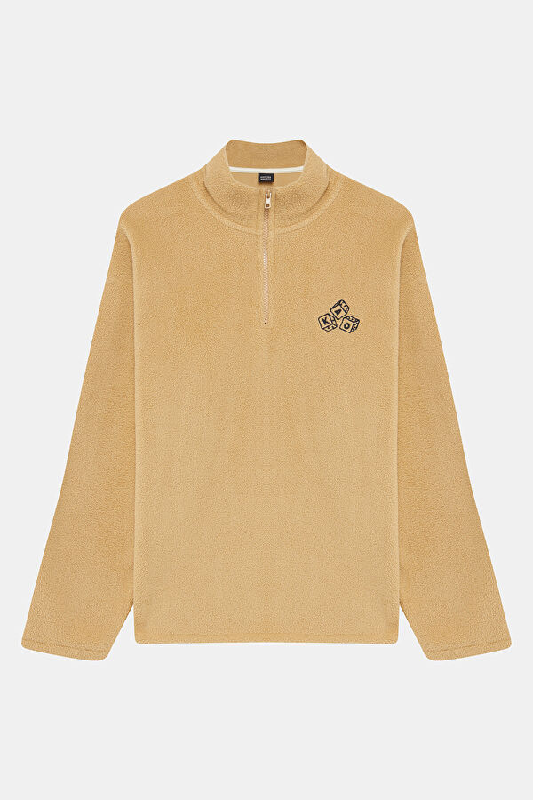 Bej Relax Kalıp Bisiklet Yaka Kadın Sweatshirt