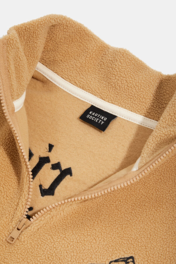 Bej Relax Kalıp Bisiklet Yaka Kadın Sweatshirt 3