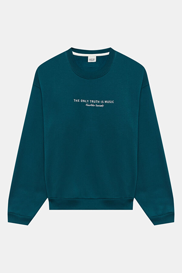 Yeşil Relax Kalıp Bisiklet Yaka Kadın Sweatshirt