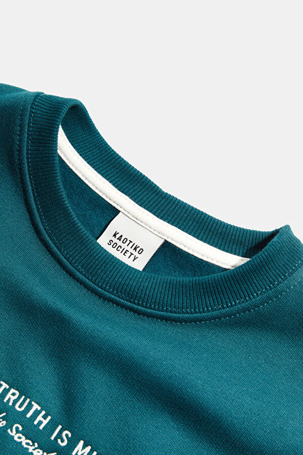 Yeşil Relax Kalıp Bisiklet Yaka Kadın Sweatshirt 3