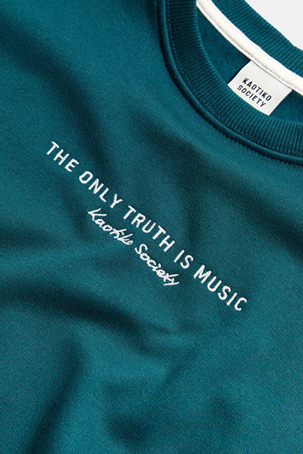 Yeşil Relax Kalıp Bisiklet Yaka Kadın Sweatshirt 4