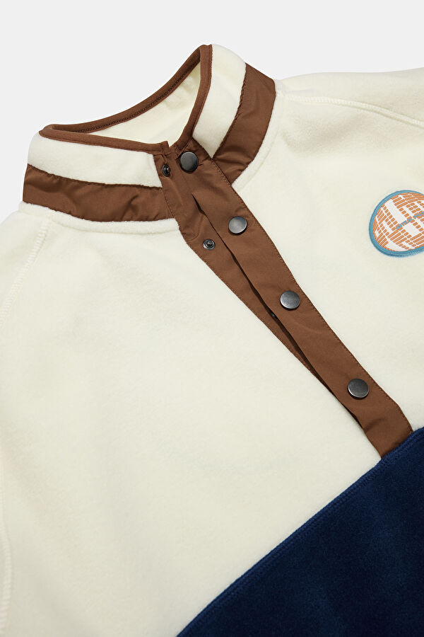 Ecru Stand-Up Collar Men's Sweatshirt 3