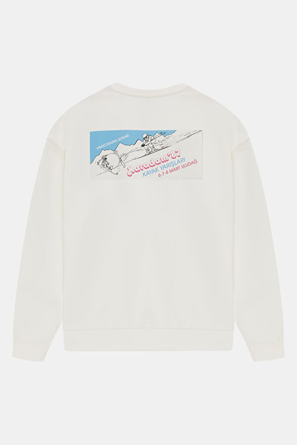 Ekru Bisiklet Yaka Erkek Sweatshirt 2