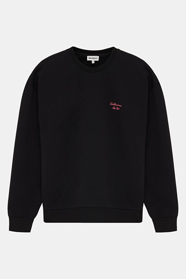Siyah Bisiklet Yaka Erkek Sweatshirt