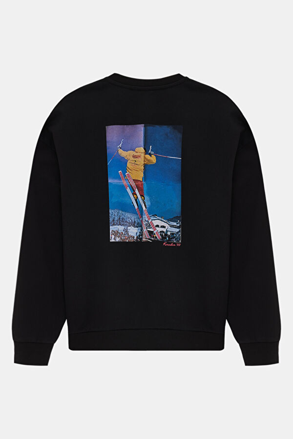 Siyah Bisiklet Yaka Erkek Sweatshirt 2