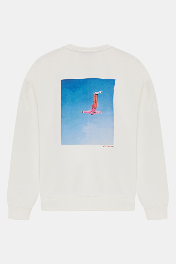 Ekru Bisiklet Yaka Erkek Sweatshirt 2