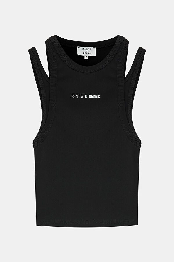 Siyah Halter Yaka T-Shirt