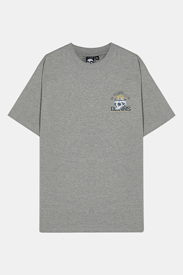 Gri Bisiklet Yaka Baskılı Erkek T-Shirt