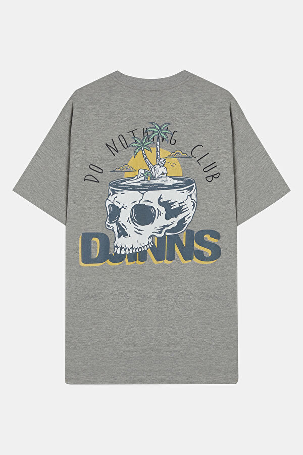 Gri Bisiklet Yaka Baskılı Erkek T-Shirt 2