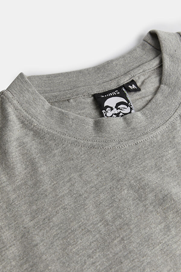 Gri Bisiklet Yaka Baskılı Erkek T-Shirt 3