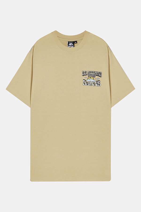 Krem Bisiklet Yaka Baskılı Erkek T-Shirt