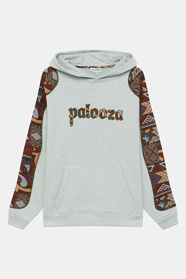 Gri Melanj Kapuşonlu Erkek Sweatshirt