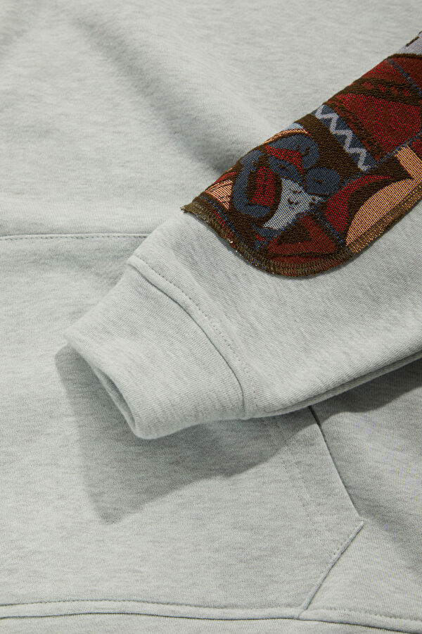 Gri Melanj Kapuşonlu Erkek Sweatshirt 4