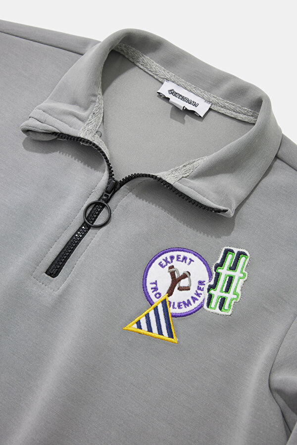 Gray Stand-Neck Kids Sweatshirt 3