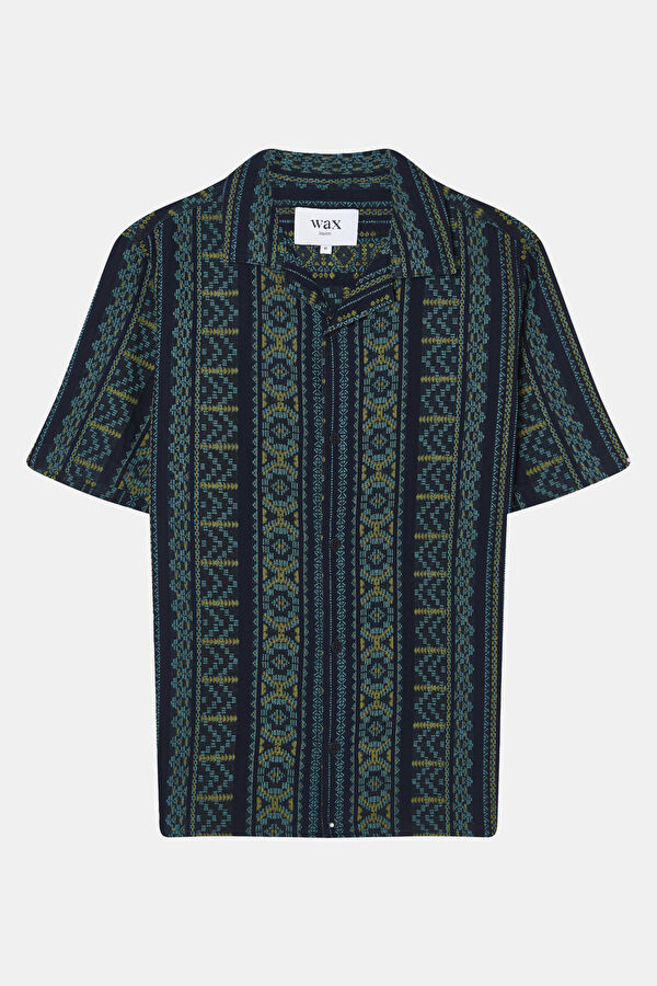 Navy Blue Patterned Retro Shirt
