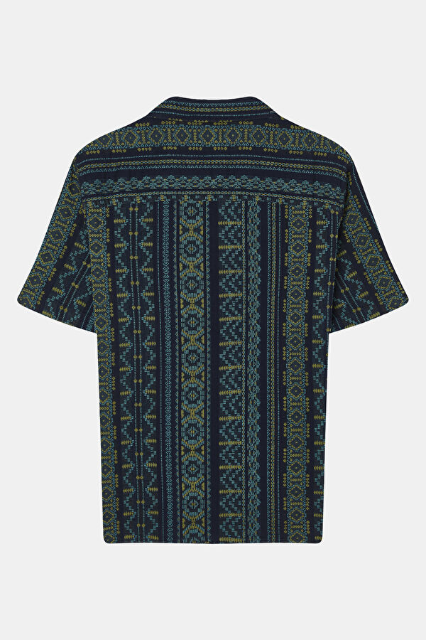 Navy Blue Patterned Retro Shirt 2