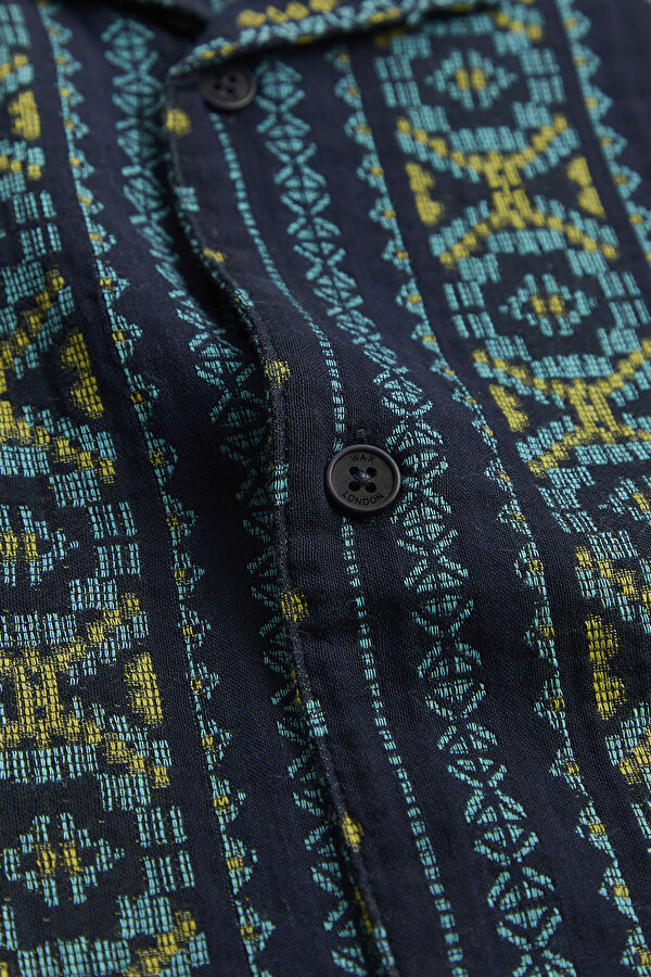 Navy Blue Patterned Retro Shirt 4