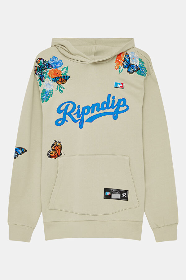 Krem Relax Kalıp Kapüşonlu Erkek Sweatshirt