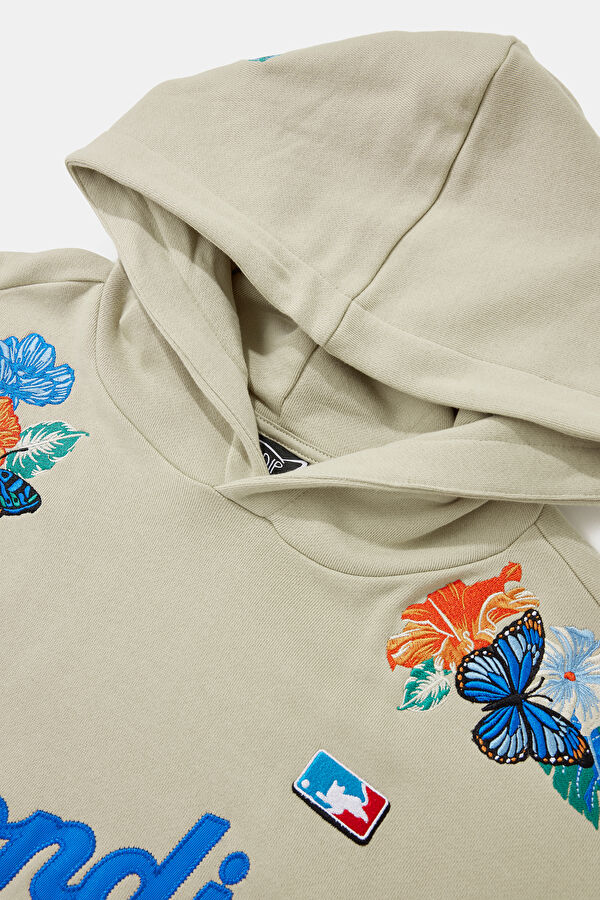 Krem Relax Kalıp Kapüşonlu Erkek Sweatshirt 3