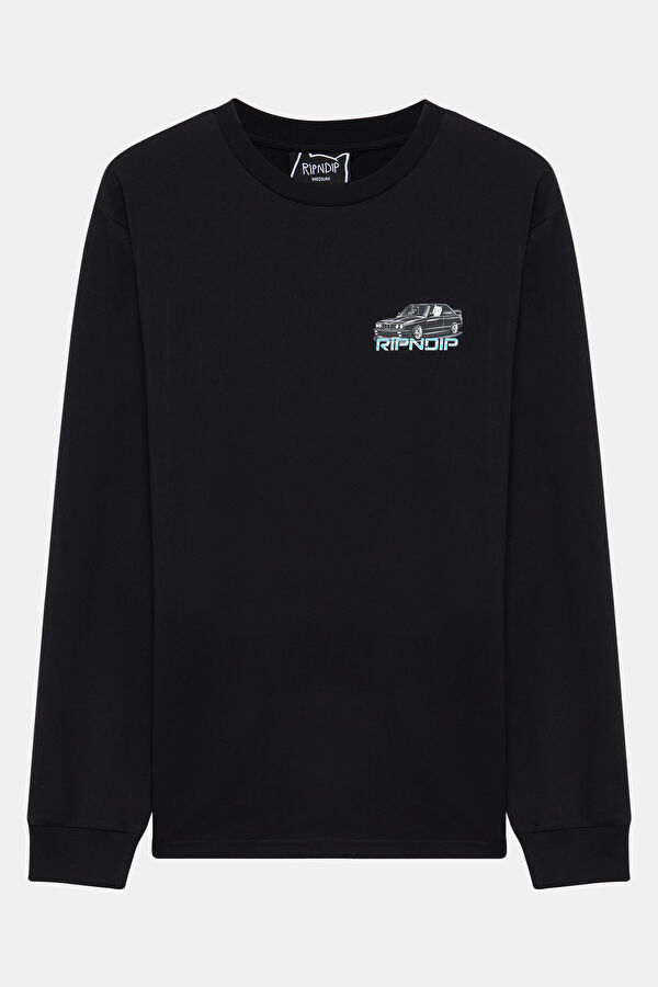 Siyah Relax Kalıp Bisiklet Yaka Erkek Sweatshirt