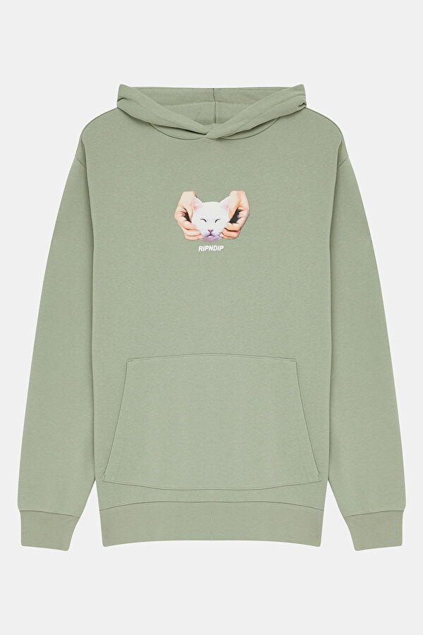 Açık Yeşil Relax Kalıp Kapüşonlu Erkek Sweatshirt