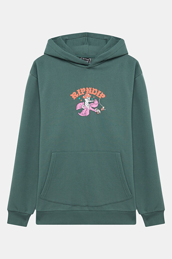 Koyu Yeşil Relax Kalıp Kapüşonlu Erkek Sweatshirt