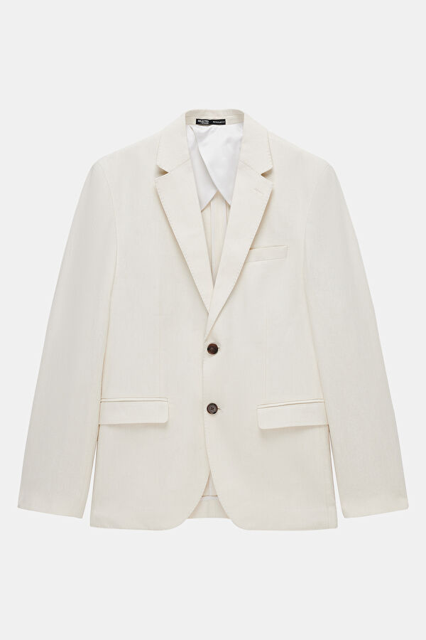Cream Button Linen Cotton Men's Jacket