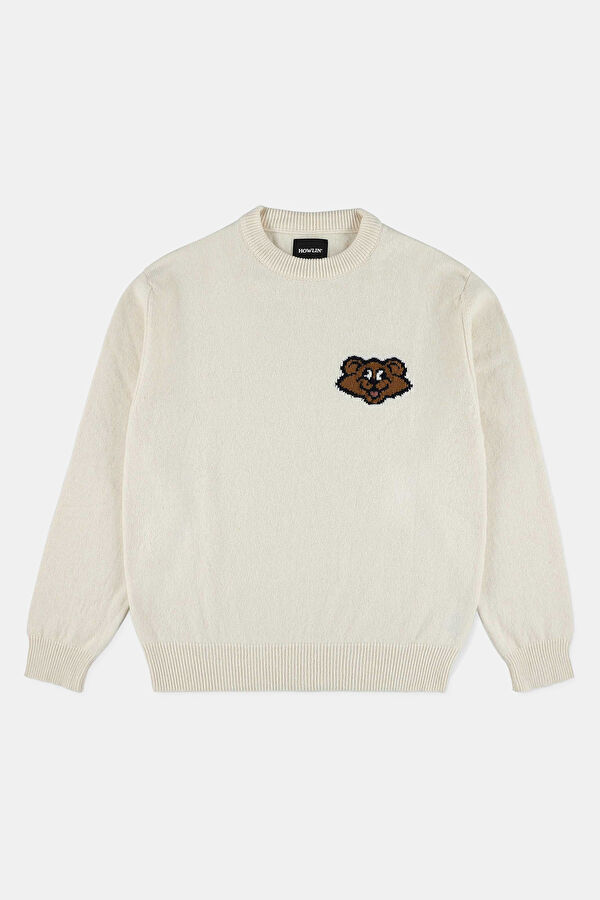 Cream Patterned Wool Knit Men's Sweater 3