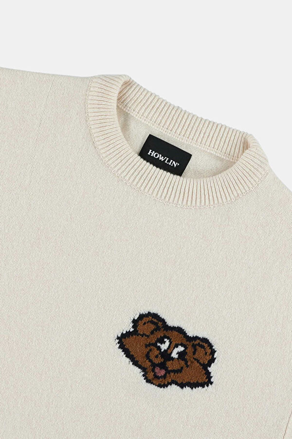 Cream Patterned Wool Knit Men's Sweater 4