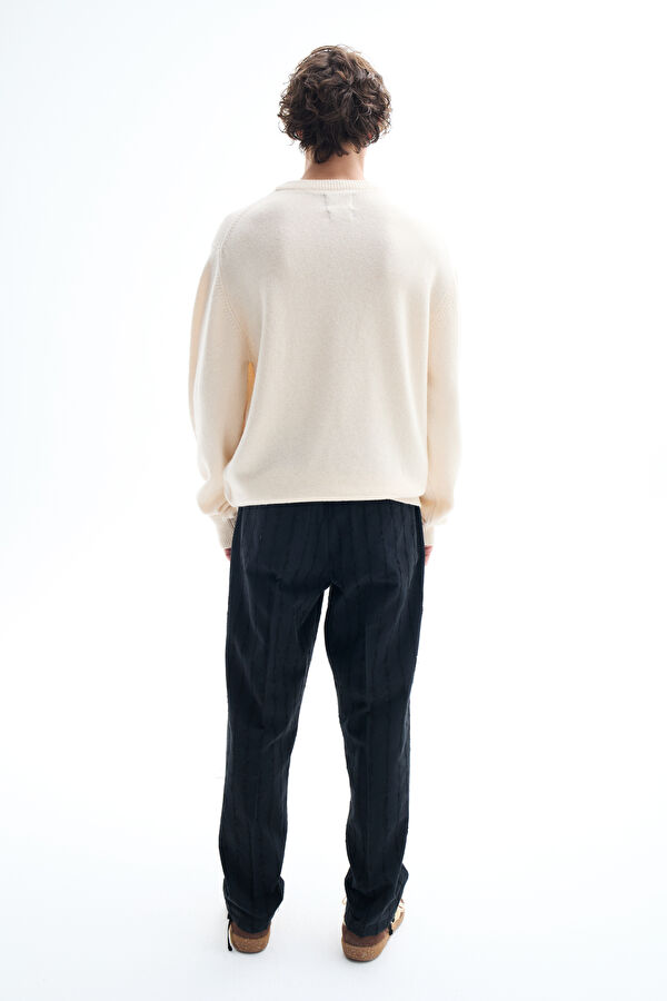 Cream Patterned Wool Knit Men's Sweater 2