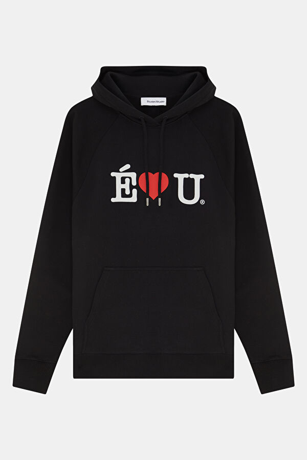 Siyah Relax Kalıp Kapüşonlu Erkek Sweatshirt
